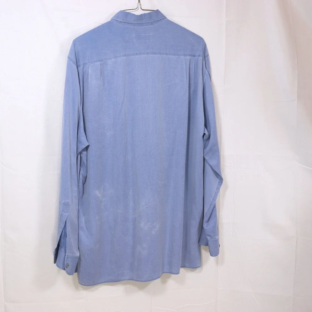 Ermenegildo Zegna Button‎ Up Shirt XL Blue Mens Lyocell Cotton Long Sleeve